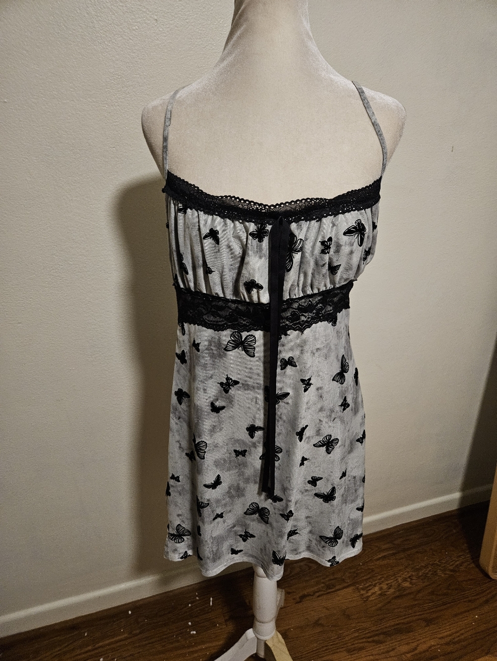Butterfly Lace Trim Slip Dress White and Black Y2K Style Pretty Damage L NWT